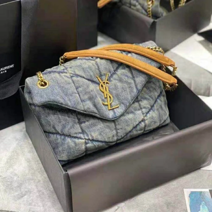 Ysl Puffer Small Bag in Quilted Vintage Denim