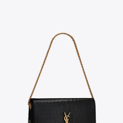Y Kate Chain Bag in Crocodile-embossed Shiny Leather