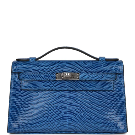 H Kelly Pochette Bleu Saphir Lizard Palladium