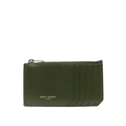 Y Fragments Zipped Card Case in Dark Pine