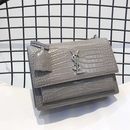 YSL Medium Crocodile Embossed Shiny Leather Bag