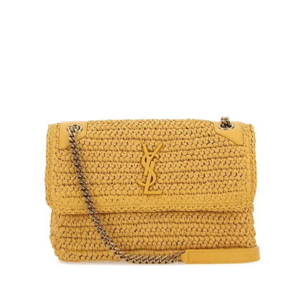 Y Niki Medium Chain Bag in Raffia and Leather