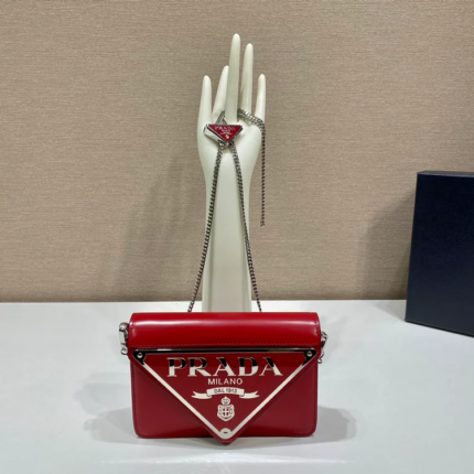 Prada Brushed Shoulder Bag Red For Women