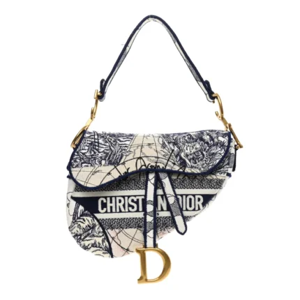 Christian D Canvas Embroidered Saddle Bag Blue