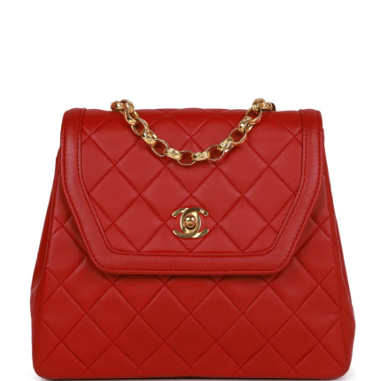 Vintage CC Trapeze Flap Bag Red Lambskin Gold Hardware