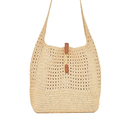 Y Hobo Raffia Bag in Crochet and Smooth Leather