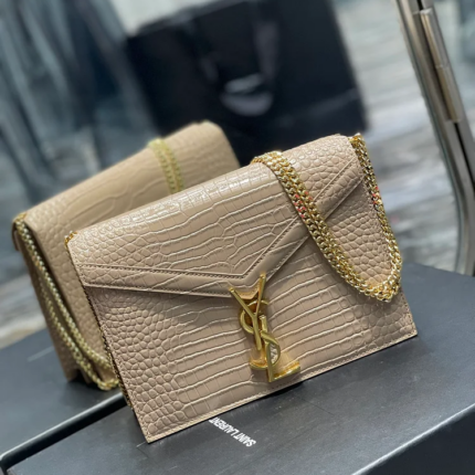 Y Cassandra Medium Chain Bag Dark Beige Embossed