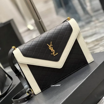 Y Gaby Satchel in Lambskin and Lamb Leather Black&White