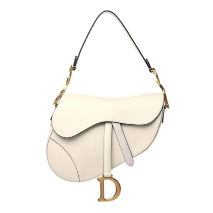 CHRISTIAN D Grained Calfskin Saddle Bag White