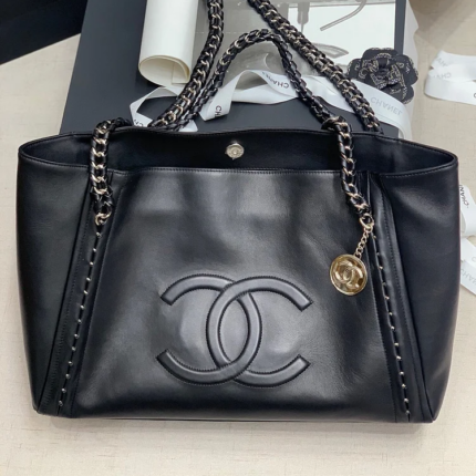 CC Soft Calfskin Shopping Bag Top Handle Black