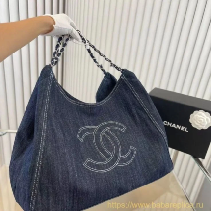 CC DARK BLUE DENIM COCO CABAS TOTE BAG
