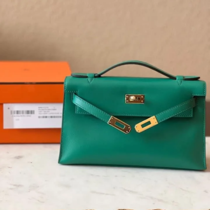H Kelly Pochette Vert Vertigo Swift Gold