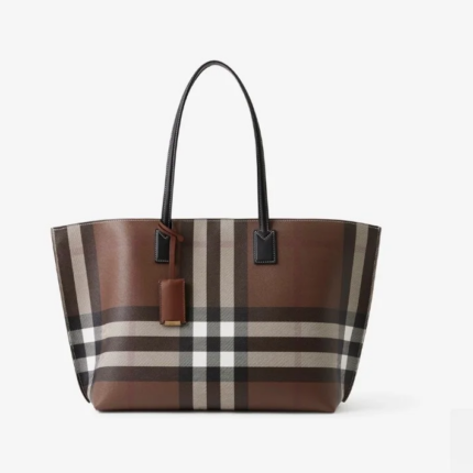 Bur Check And Leather Medium Tote Bag