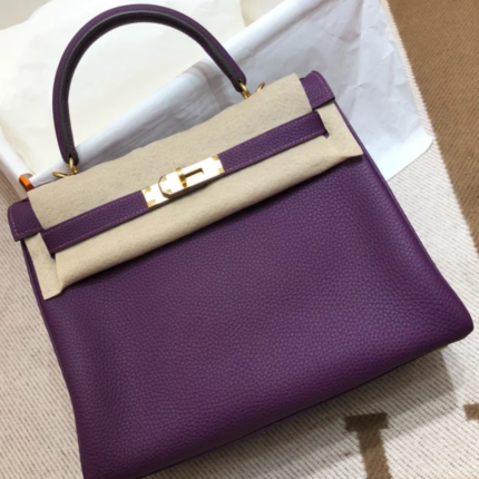 Hermes Kelly bag in purple Palladium Gold Hardware