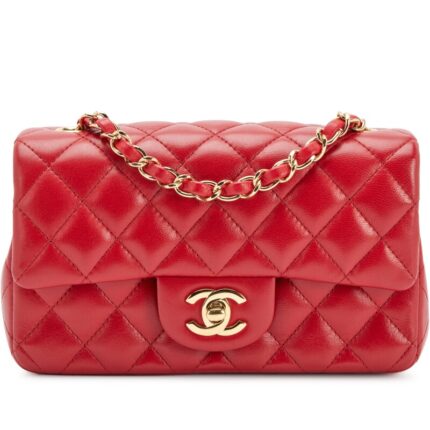 Chanel Red Lambskin Mini Flap Bag Gold Hardware,