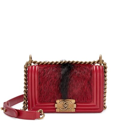 Chanel Red Calfskin Horsehair Boy Bag