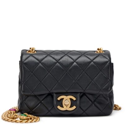 Chanel Mini Square Flap Black Lambskin Pearl