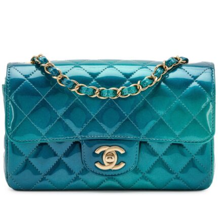 Chanel Mini Flap bag in Green Patent gold hardware