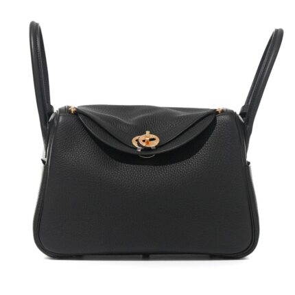 Hermes Black Clemence Lindy 26 Gold Hardware