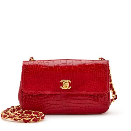 Chanel Red Alligator Mini Flap bag Gold Hardware