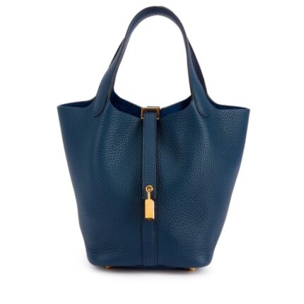 Hermès Bleu Picotin Lock 18 Gold Hardware,